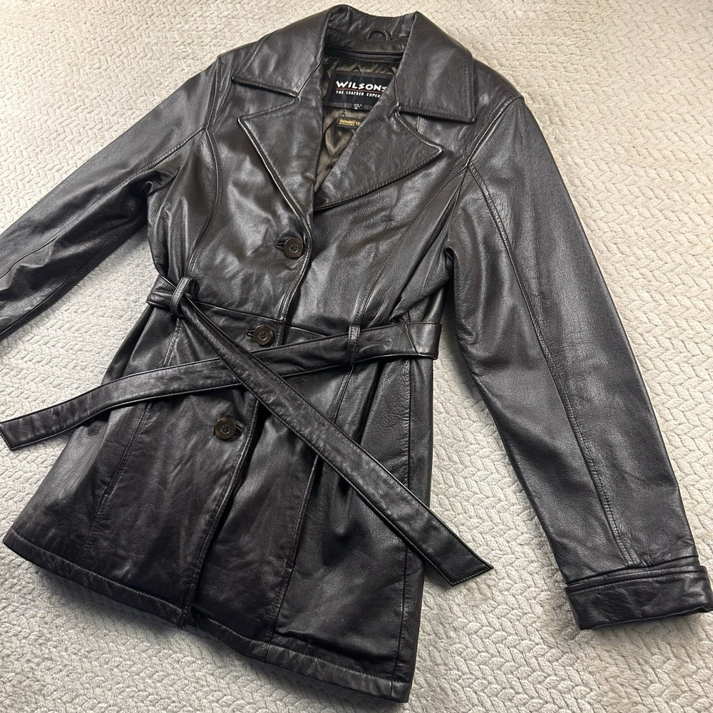 Wilsons‎ Leather Jacket Women's Medium Dark Brown Mid Belted Boho Chic 90's Y2K - Picture 5 of 16